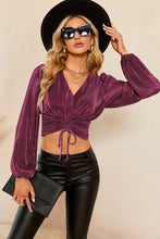 Load image into Gallery viewer, Drawstring V-Neck Balloon Sleeve Blouse
