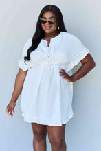 Load image into Gallery viewer, Ninexis Out Of Time Full Size Ruffle Hem Dress with Drawstring Waistband in White
