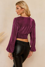 Load image into Gallery viewer, Drawstring V-Neck Balloon Sleeve Blouse
