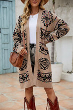 Load image into Gallery viewer, Pocketed Geometric Open Front Dropped Shoulder Cardigan
