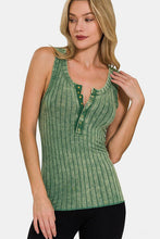 Load image into Gallery viewer, Zenana Washed Ribbed Half Snap Henry Tank
