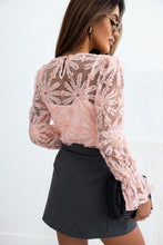 Load image into Gallery viewer, Flower Dotted Ruffled Sleeve Mesh Top
