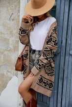 Load image into Gallery viewer, Pocketed Geometric Open Front Dropped Shoulder Cardigan
