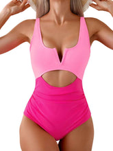 Load image into Gallery viewer, Tied Cutout Contrast One-Piece Swimwear
