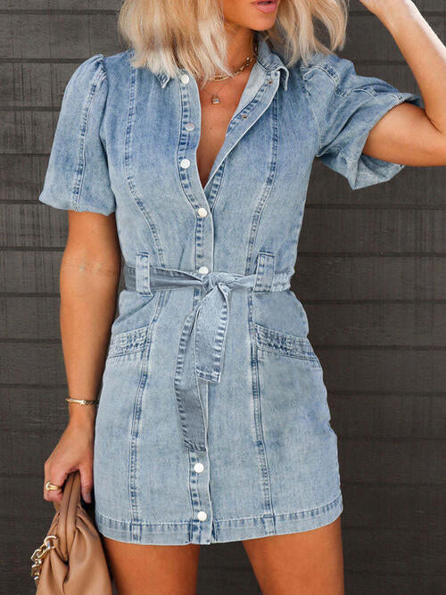 Puff Sleeve Button Up Mini Dress