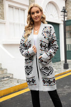 Load image into Gallery viewer, Pocketed Geometric Open Front Dropped Shoulder Cardigan
