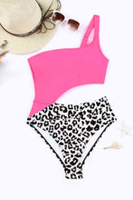 Load image into Gallery viewer, Leopard Cutout One-Shoulder One-Piece Swimsuit
