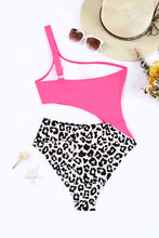 Load image into Gallery viewer, Leopard Cutout One-Shoulder One-Piece Swimsuit
